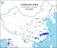 暴雨蓝色预警：江西中北部、浙江西南部、福建西北部等地局地有大暴雨