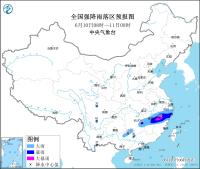 暴雨蓝色预警：江西东北部、福建西北部等地局地有大暴雨