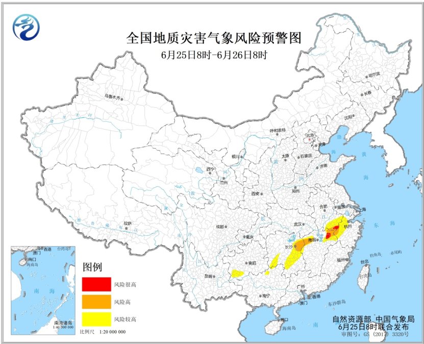 地质灾害气象风险预警：浙江西部、安徽南部、江西东北部等地