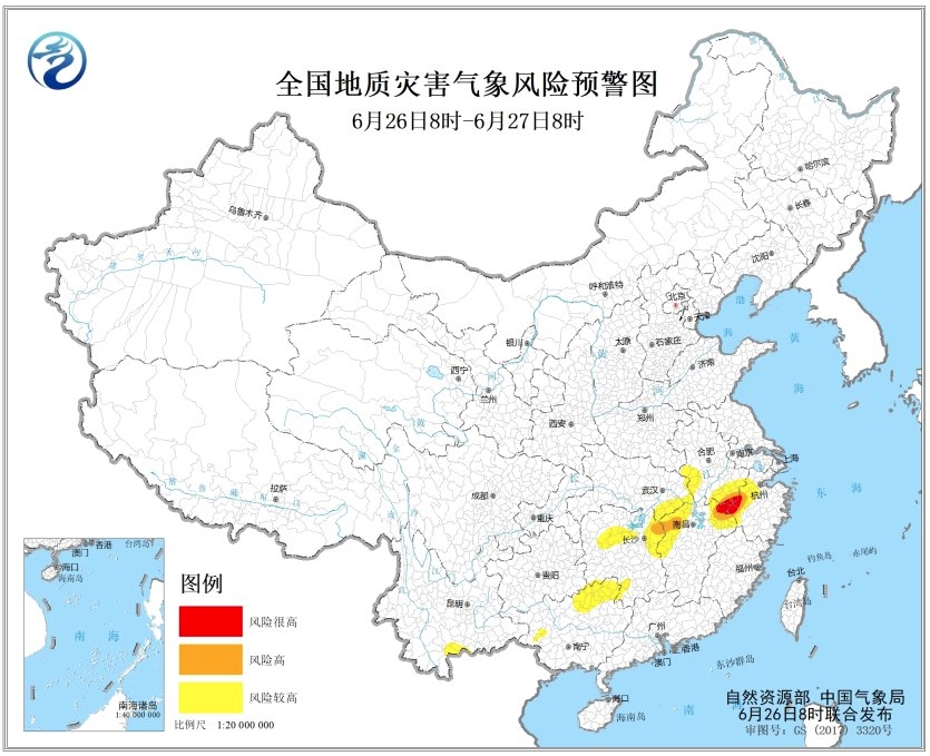 地质灾害风险预警：浙江西部、安徽南部、江西东北部等